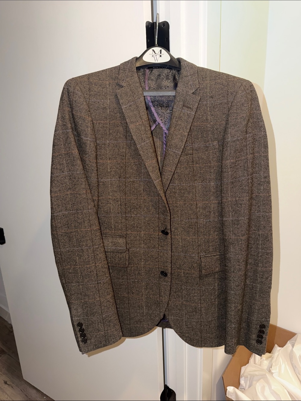 Men's Brown Windowpane Wool Blazer
